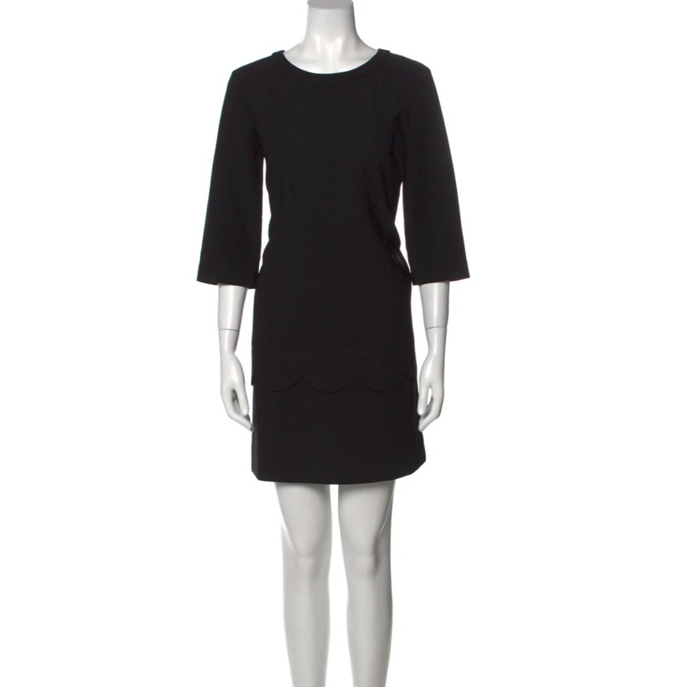 KATE SPADE New York Scalloped Shift Dress Crew Neck 3/4 Sleeves Black Size 2